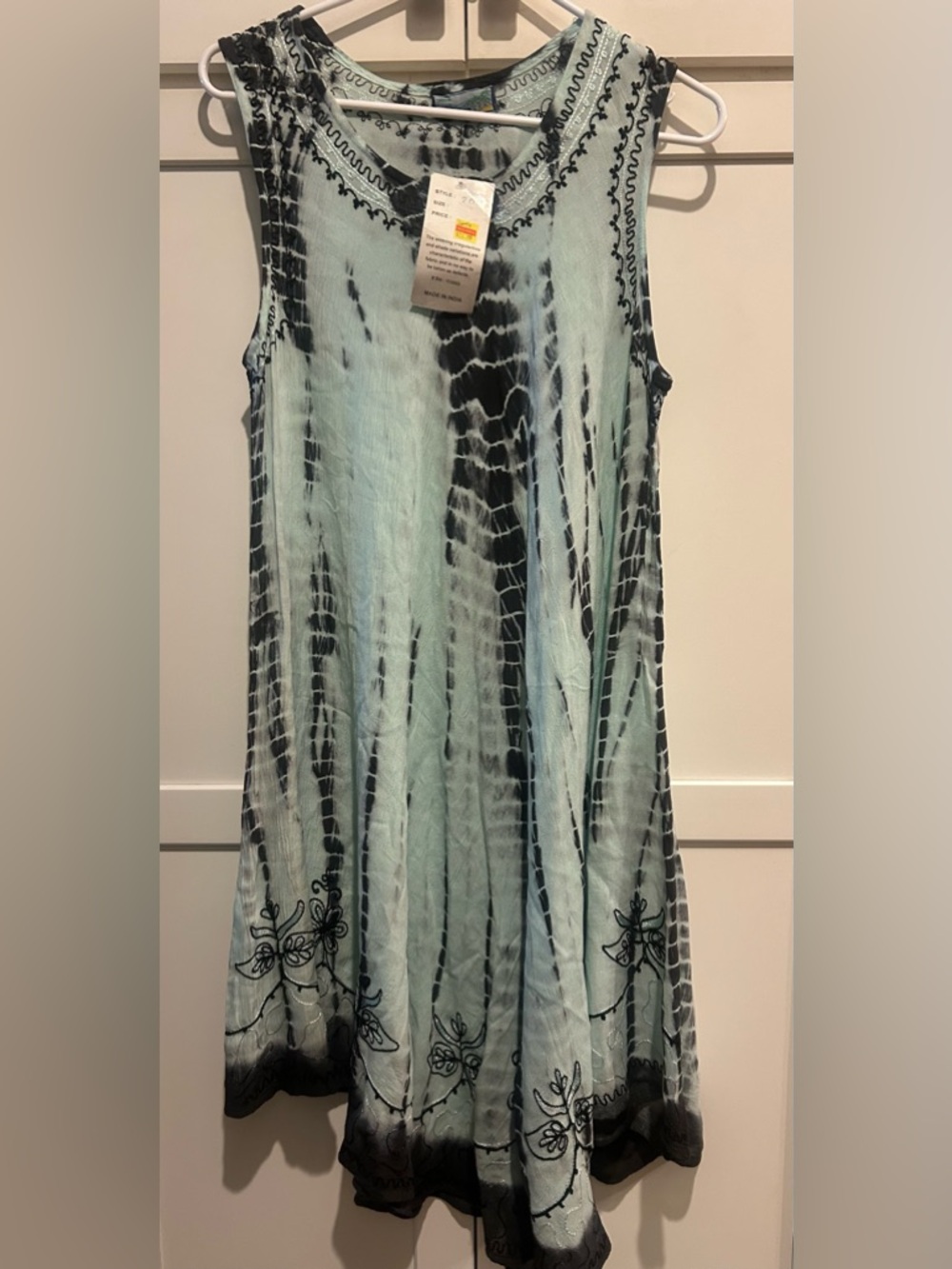 BLue Flowy Boho Tye dye Beach Dress embroidered